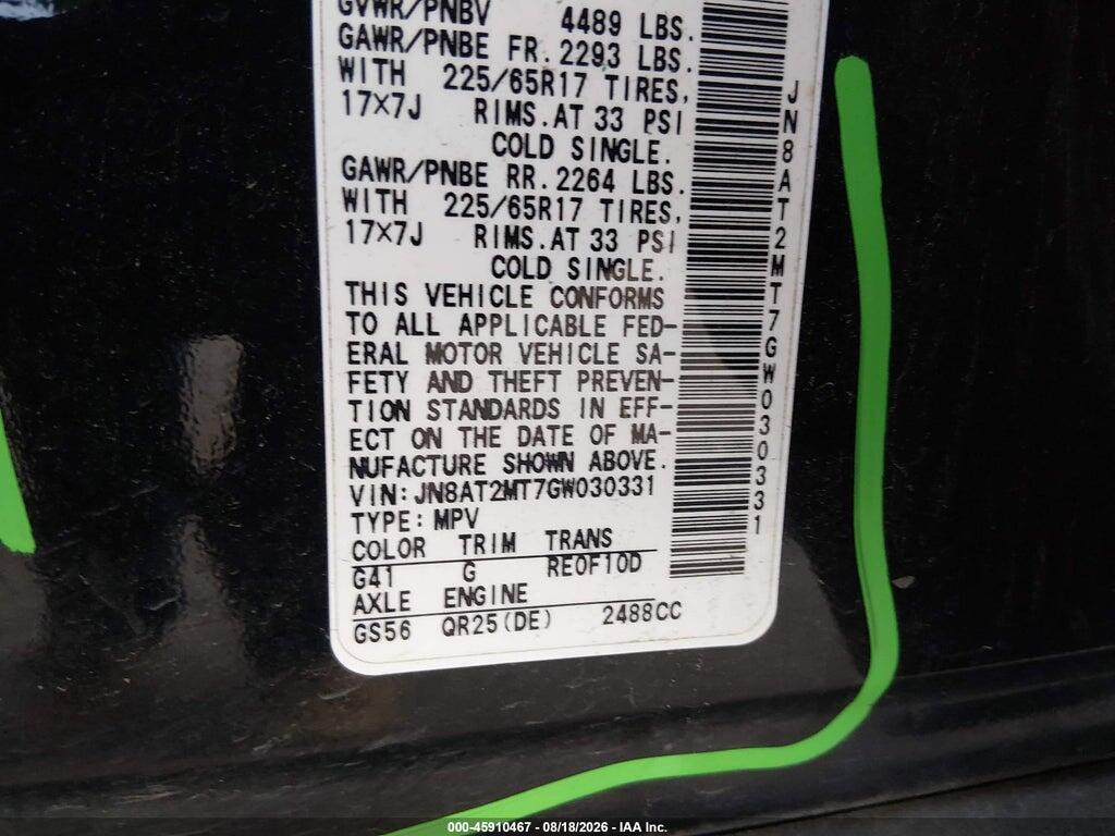 JN8AT2MT7GW030331 2016 NISSAN ROGUE photo no. 9