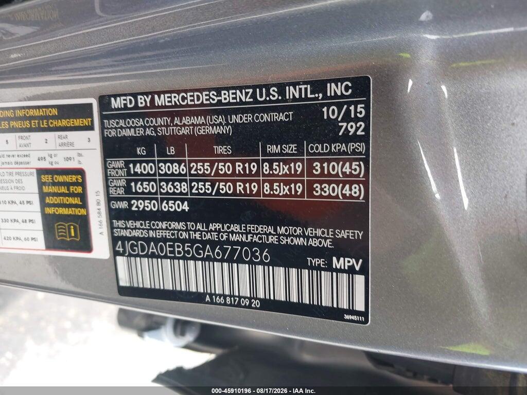 4JGDA0EB5GA677036 2016 MERCEDES-BENZ GLE 300D photo no. 9