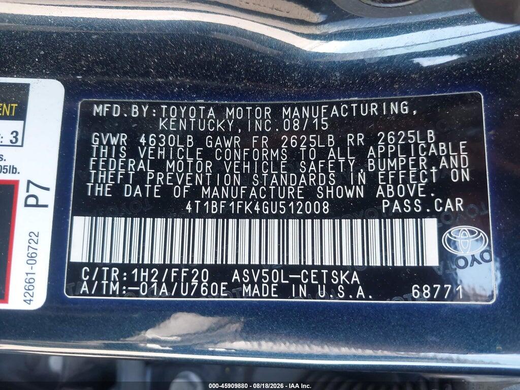 4T1BF1FK4GU512008 2016 TOYOTA CAMRY photo no. 9