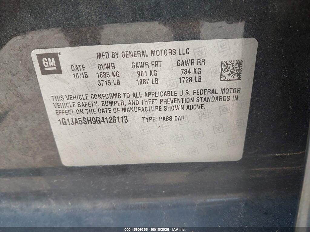 1G1JA5SH9G4126113 2016 CHEVROLET SONIC photo no. 9