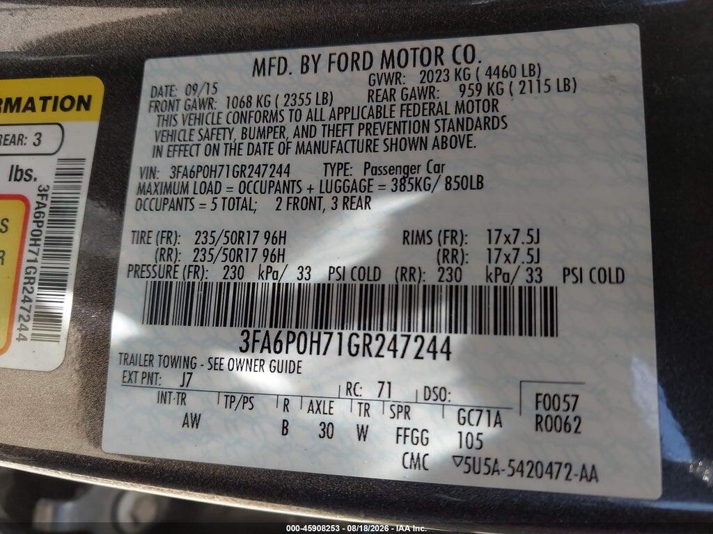 3FA6P0H71GR247244 2016 FORD FUSION photo no. 9
