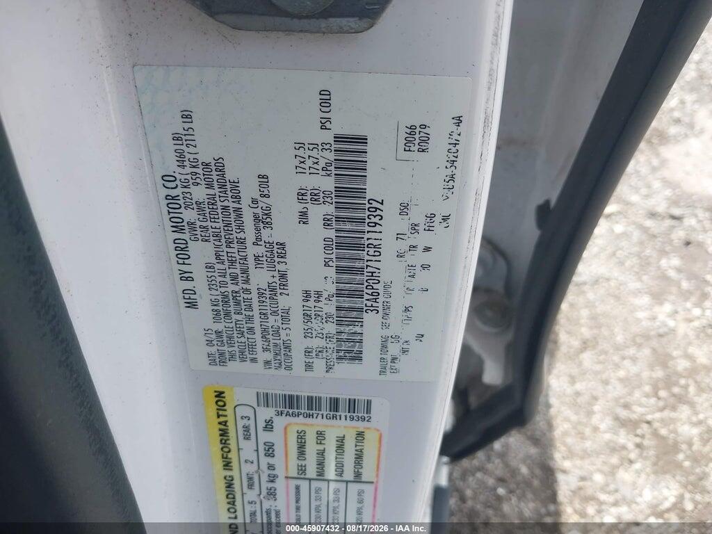 3FA6P0H71GR119392 2016 FORD FUSION photo no. 9