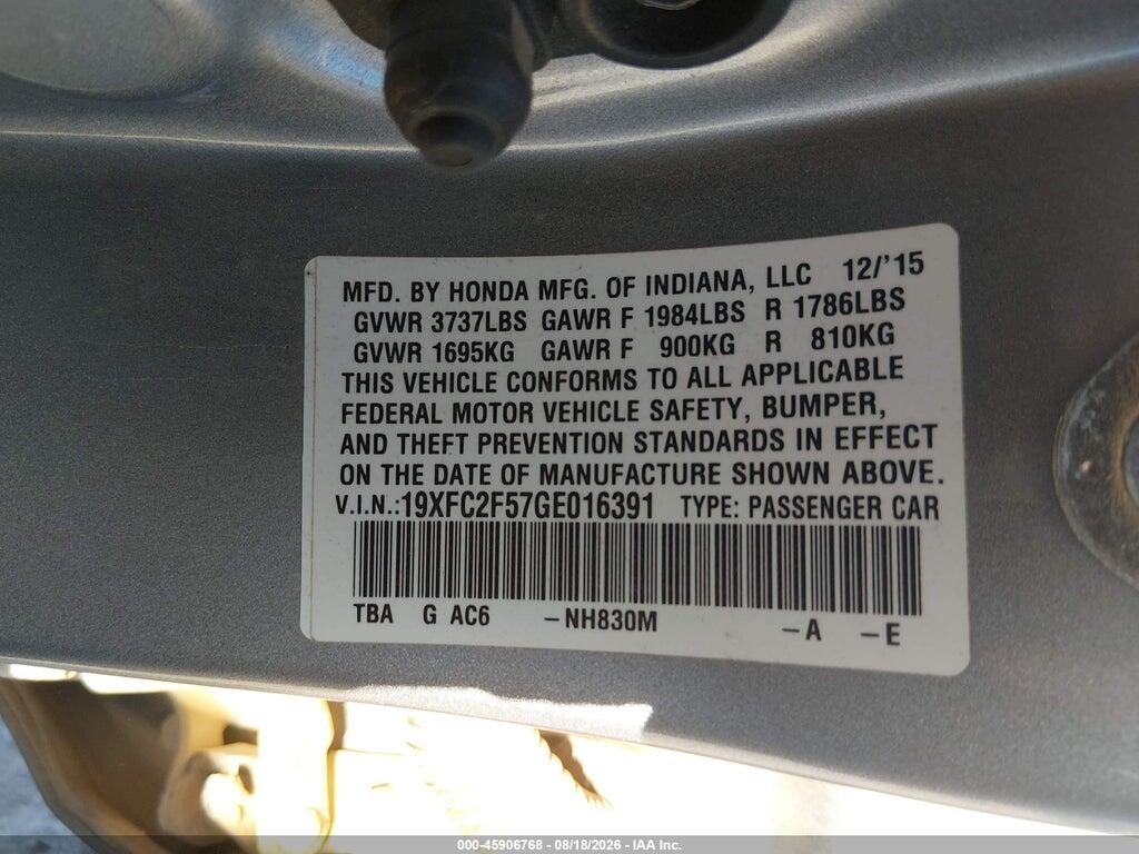 19XFC2F57GE016391 2016 HONDA CIVIC photo no. 9