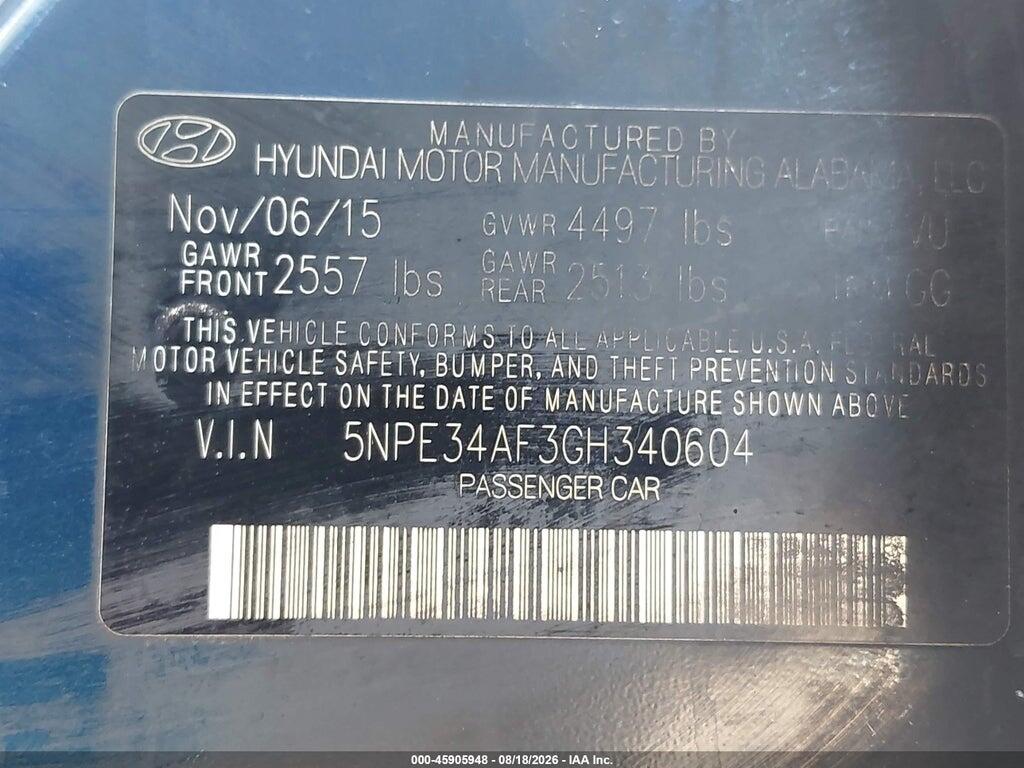 5NPE34AF3GH340604 2016 HYUNDAI SONATA photo no. 9