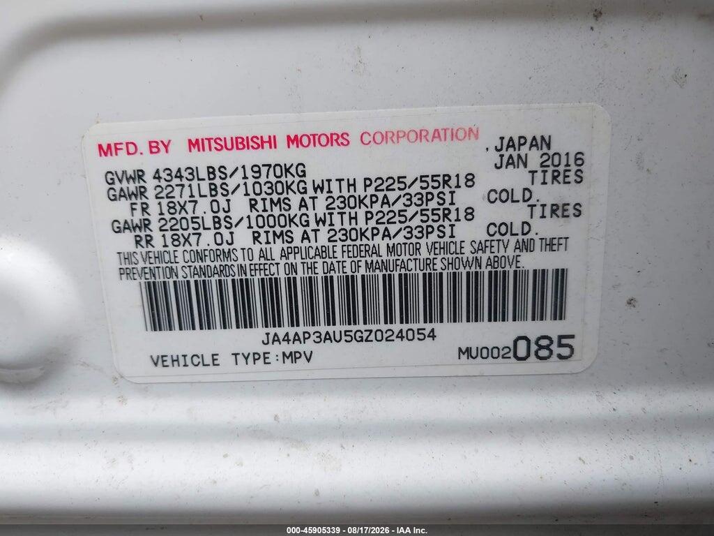 JA4AP3AU5GZ024054 2016 MITSUBISHI OUTLANDER SPORT photo no. 9