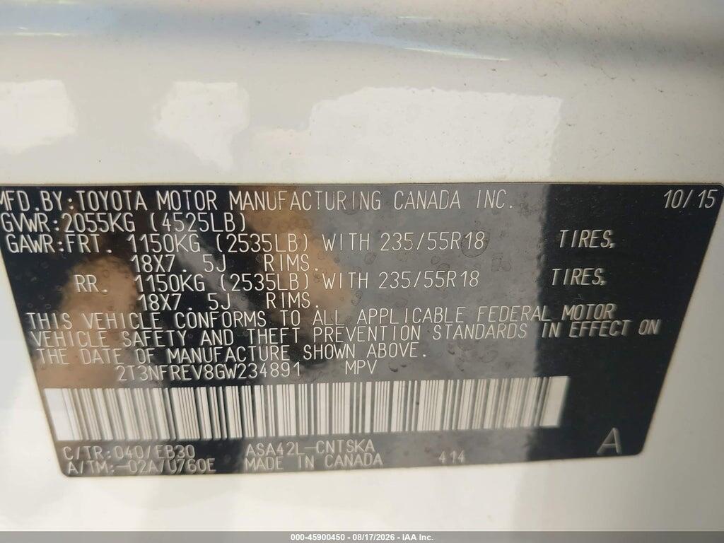 2T3NFREV8GW234891 2016 TOYOTA RAV4 photo no. 9
