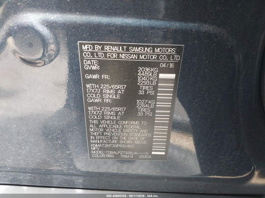 KNMAT2MT3GP692462 2016 NISSAN ROGUE photo no. 9