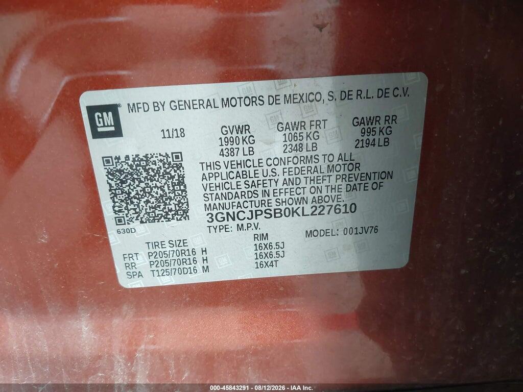 3GNCJPSB0KL227610 2019 CHEVROLET TRAX photo no. 9