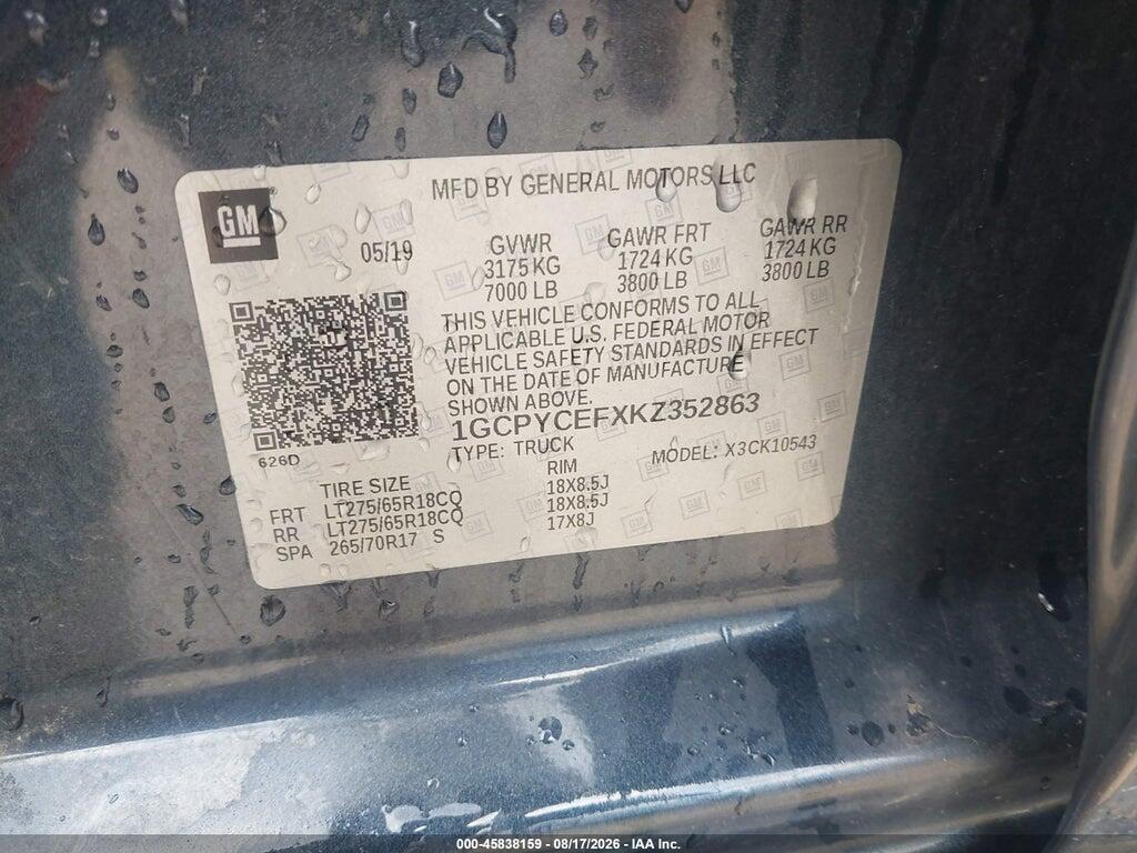 1GCPYCEFXKZ352863 2019 CHEVROLET SILVERADO 1500 photo no. 9