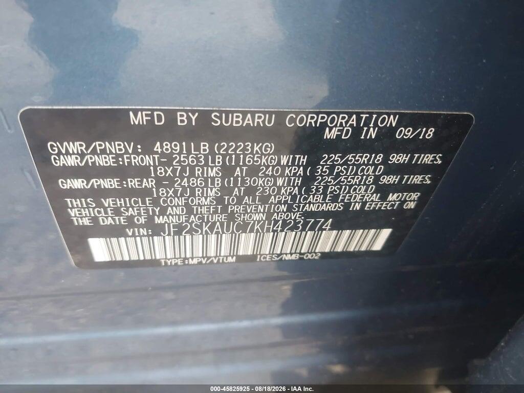 JF2SKAUC7KH423774 2019 SUBARU FORESTER photo no. 9