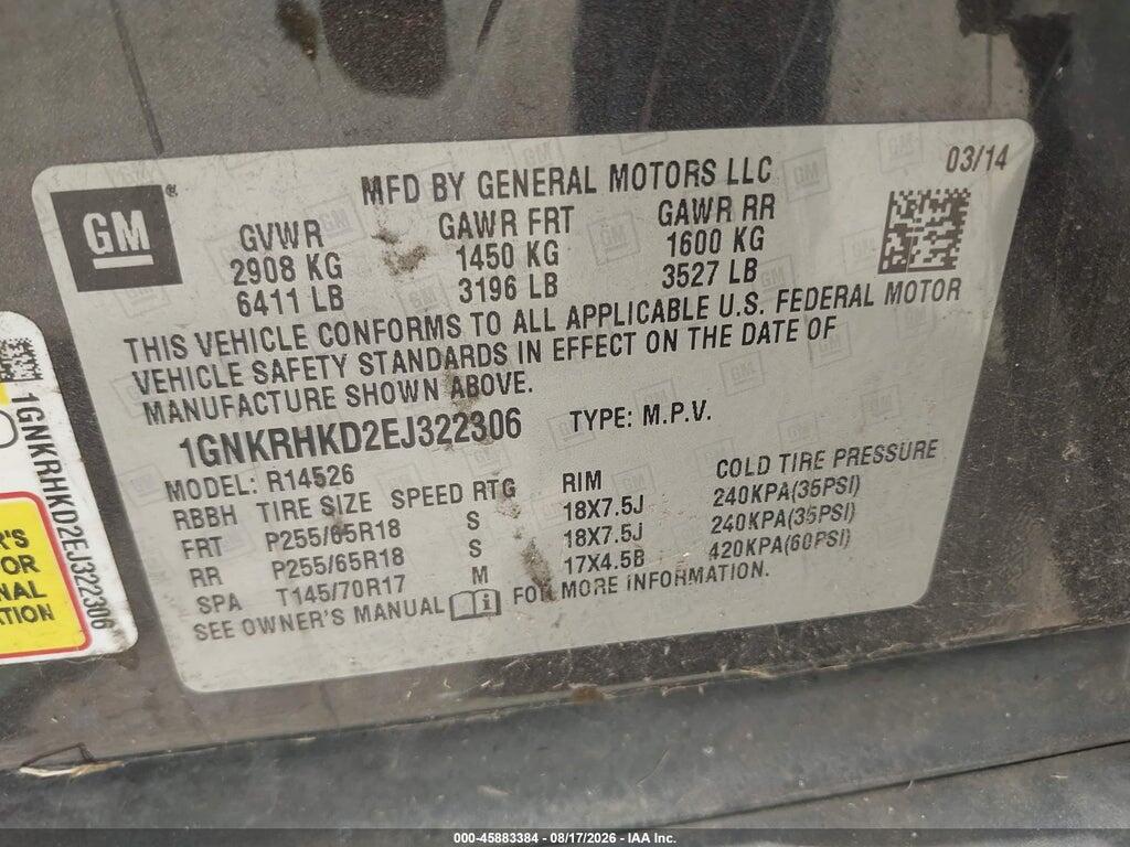 1GNKRHKD2EJ322306 2014 CHEVROLET TRAVERSE photo no. 9