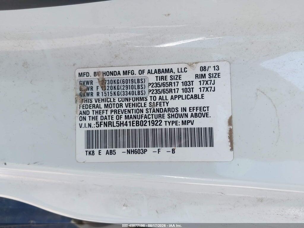 5FNRL5H41EB021922 2014 HONDA ODYSSEY photo no. 9