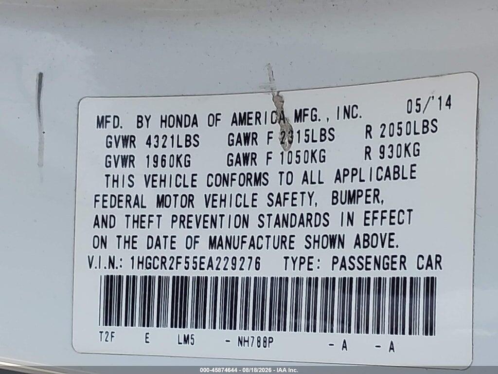 1HGCR2F55EA229276 2014 HONDA ACCORD photo no. 9
