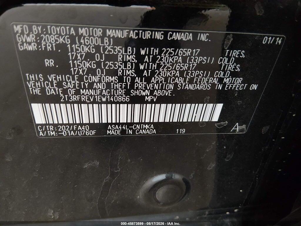 2T3RFREV1EW140866 2014 TOYOTA RAV4 photo no. 9
