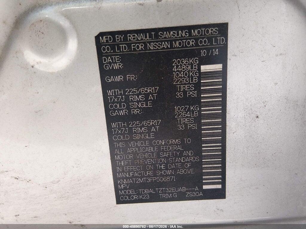 KNMAT2MT3FP506871 2015 NISSAN ROGUE photo no. 9