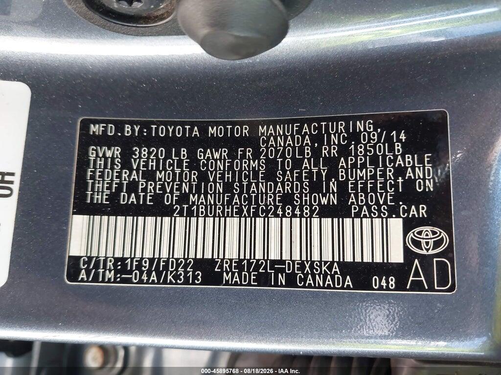 2T1BURHEXFC248482 2015 TOYOTA COROLLA photo no. 9