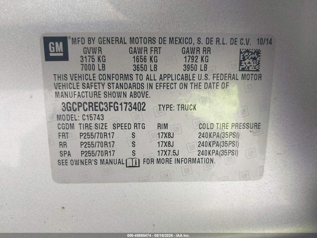 3GCPCREC3FG173402 2015 CHEVROLET SILVERADO 1500 photo no. 9
