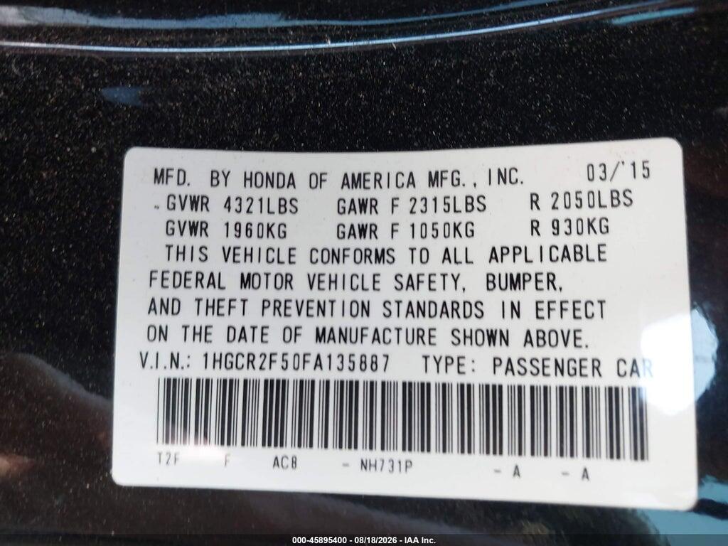 1HGCR2F50FA135887 2015 HONDA ACCORD photo no. 9