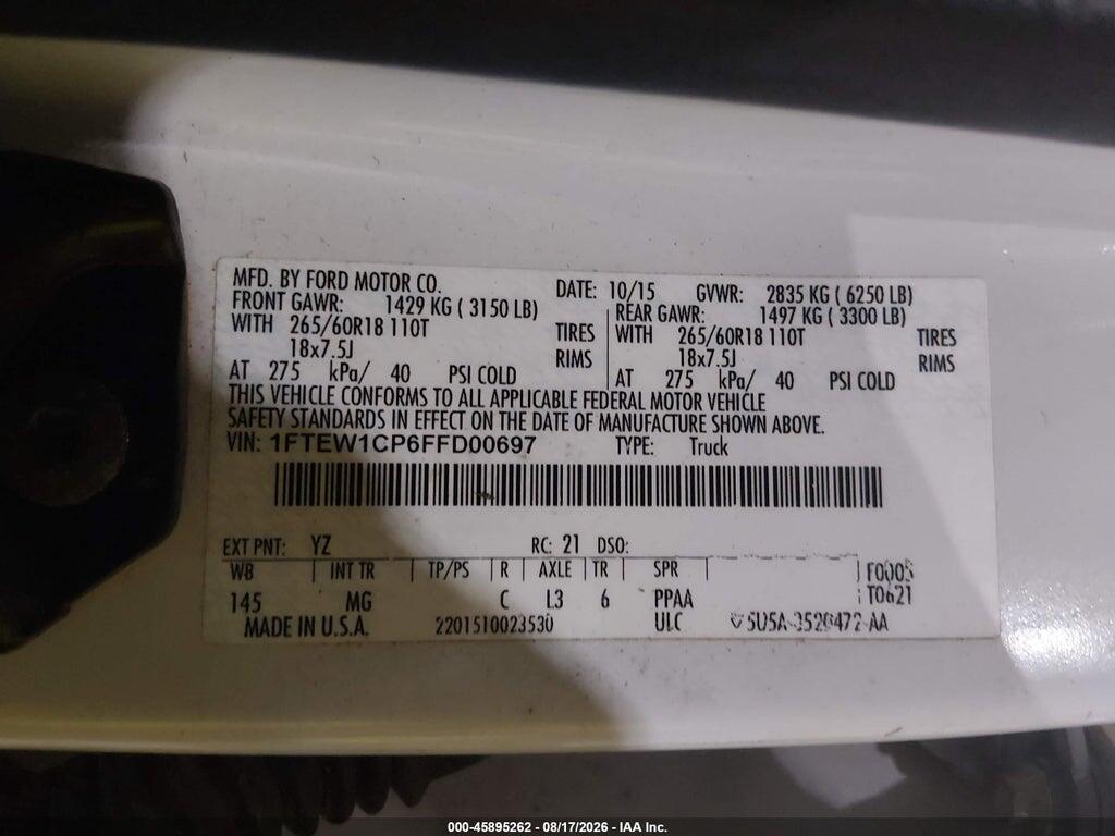 1FTEW1CP6FFD00697 2015 FORD F-150 photo no. 9
