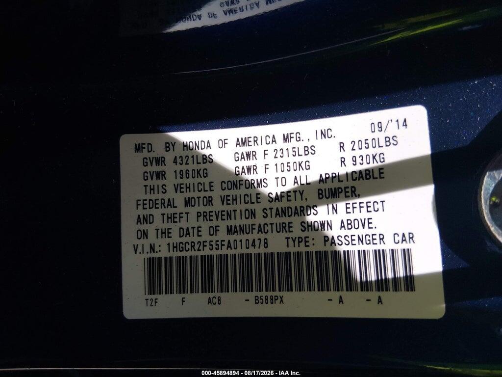 1HGCR2F55FA010478 2015 HONDA ACCORD photo no. 9
