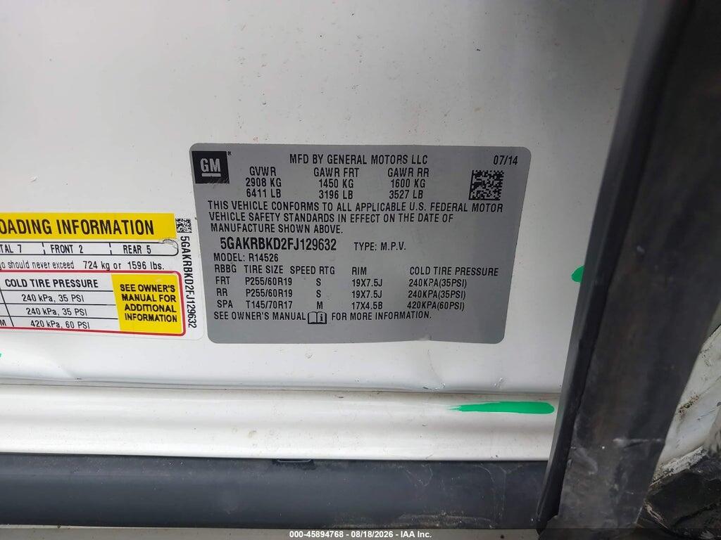 5GAKRBKD2FJ129632 2015 BUICK ENCLAVE photo no. 9