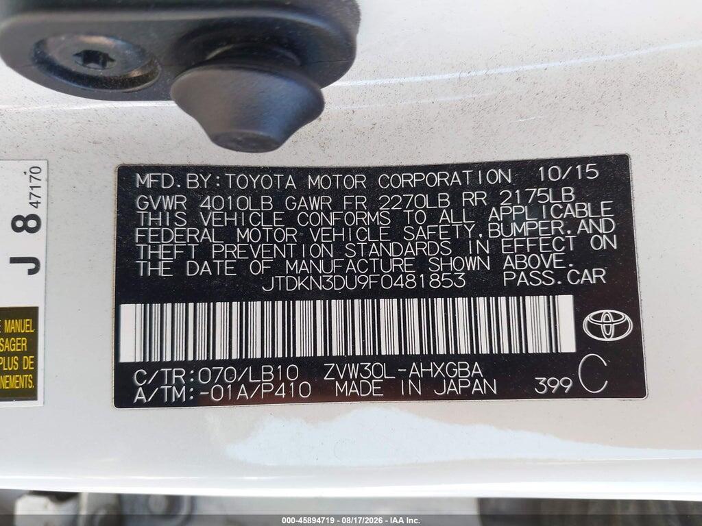 JTDKN3DU9F0481853 2015 TOYOTA PRIUS photo no. 9