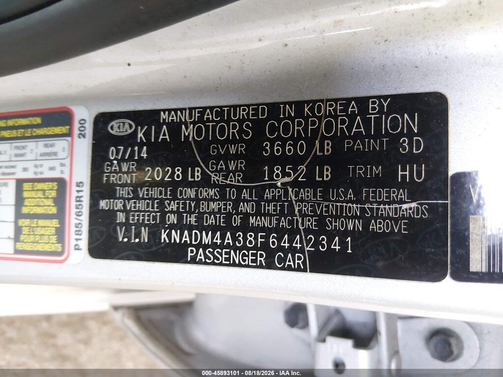 KNADM4A38F6442341 2015 KIA RIO photo no. 9