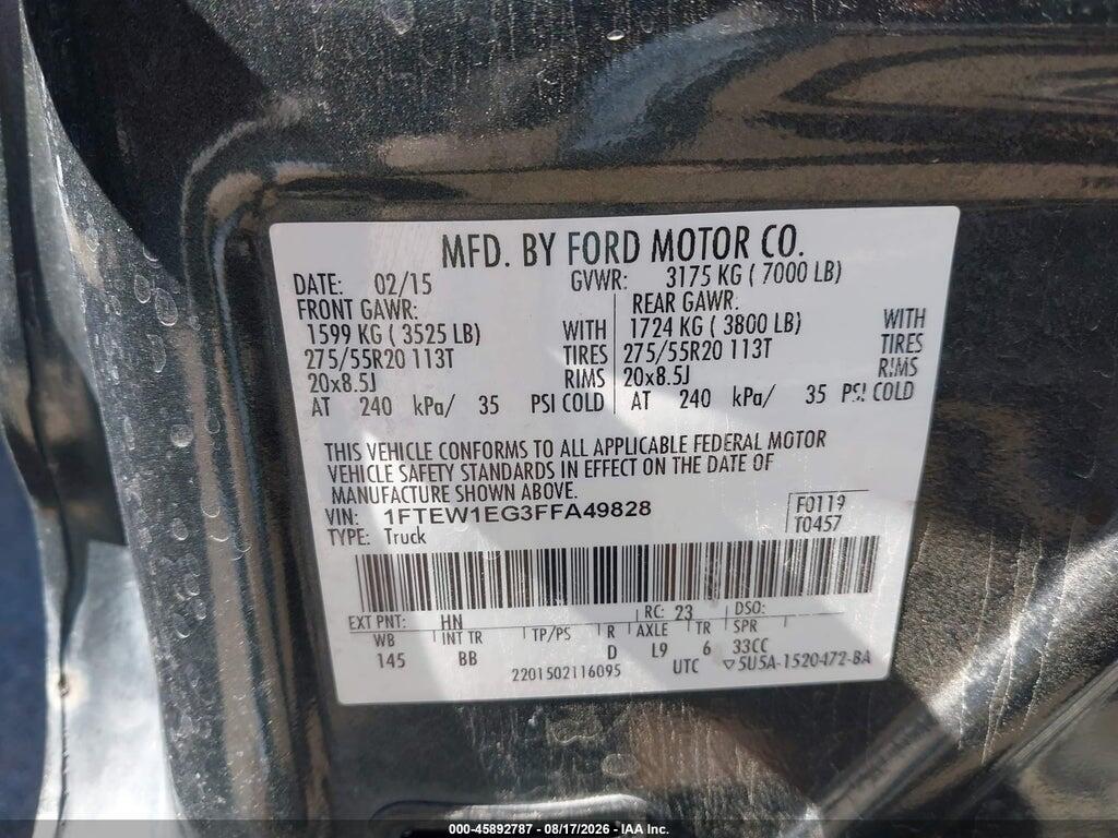 1FTEW1EG3FFA49828 2015 FORD F-150 photo no. 9