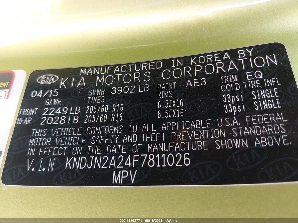 KNDJN2A24F7811026 2015 KIA SOUL photo no. 9