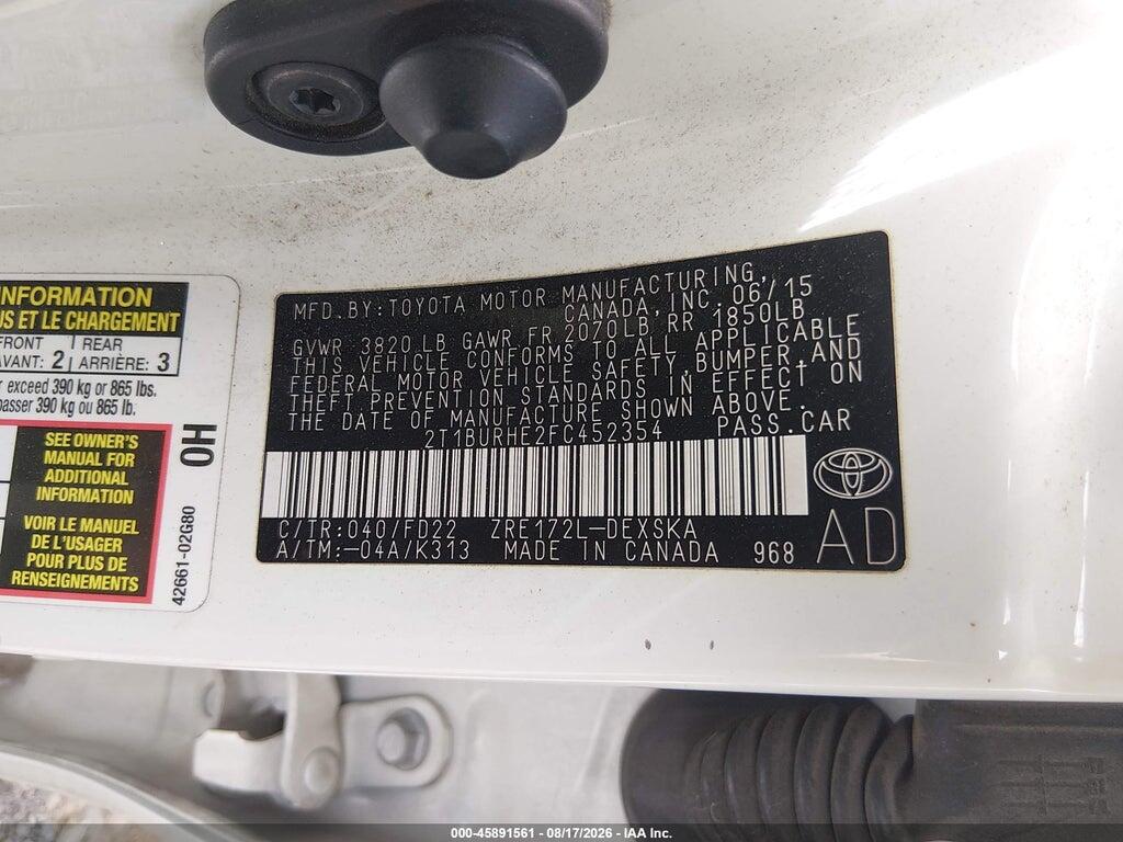 2T1BURHE2FC452354 2015 TOYOTA COROLLA photo no. 9