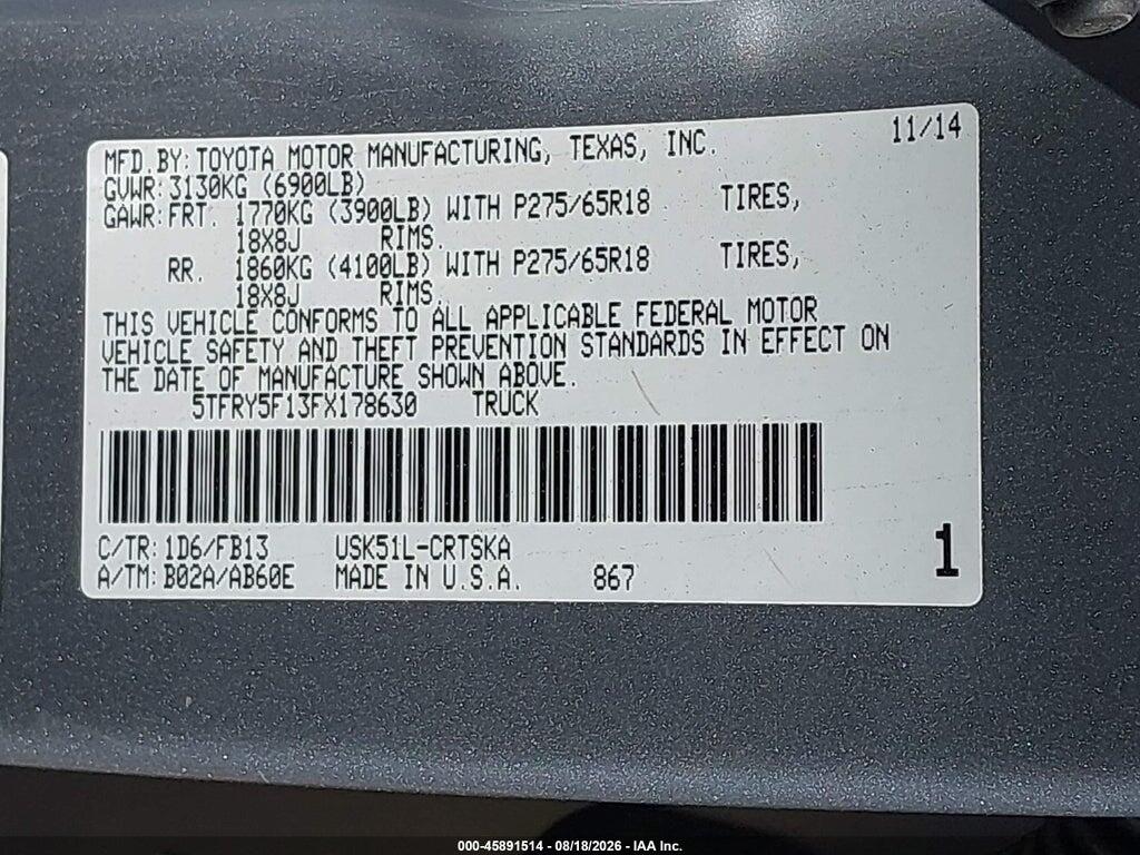 5TFRY5F13FX178630 2015 TOYOTA TUNDRA photo no. 9