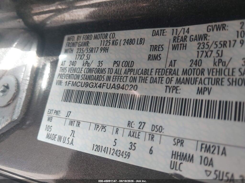 1FMCU9GX4FUA94020 2015 FORD ESCAPE photo no. 9