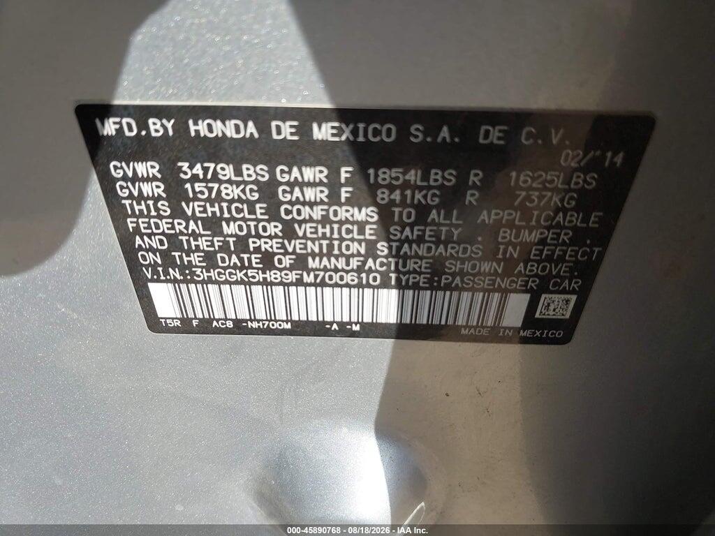 3HGGK5H89FM700610 2015 HONDA FIT photo no. 9
