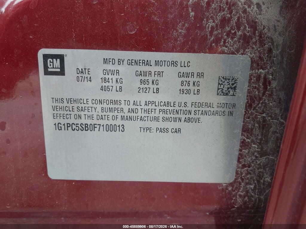 1G1PC5SB0F7100013 2015 CHEVROLET CRUZE photo no. 9