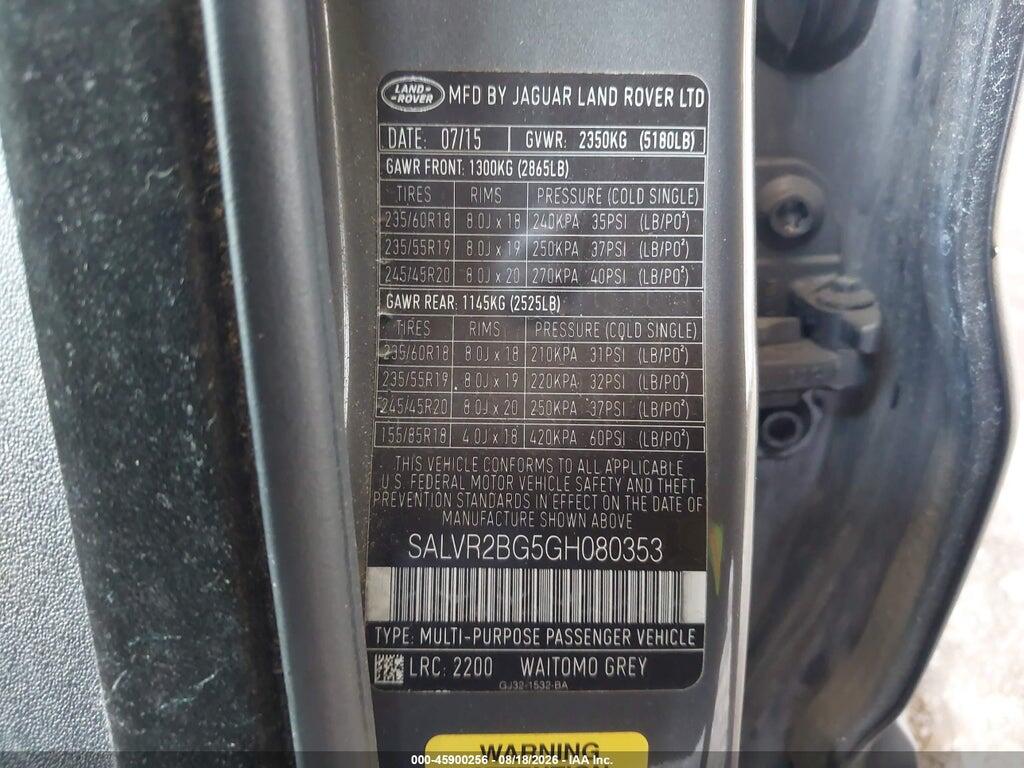 SALVR2BG5GH080353 2016 LAND ROVER RANGE ROVER EVOQUE photo no. 9