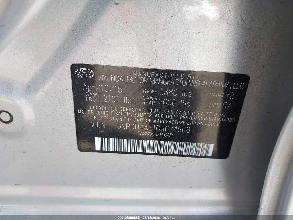 5NPDH4AE1GH674960 2016 HYUNDAI ELANTRA photo no. 9