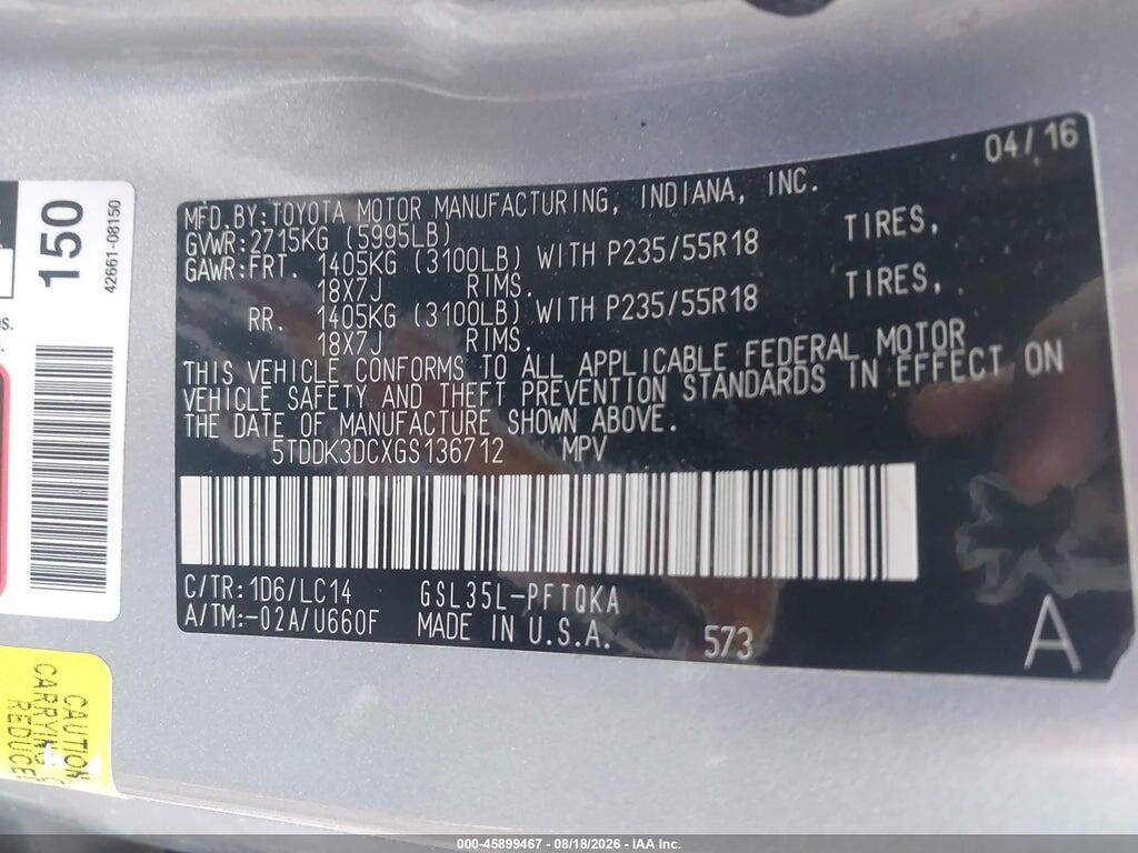 5TDDK3DCXGS136712 2016 TOYOTA SIENNA photo no. 9