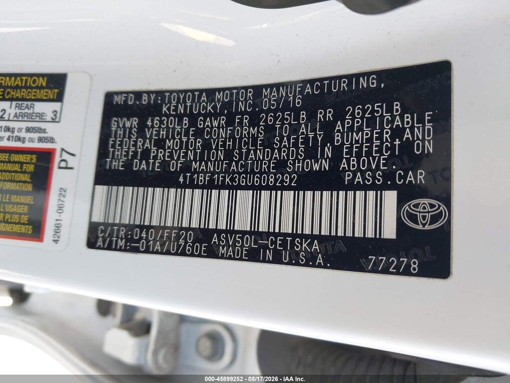 4T1BF1FK3GU608292 2016 TOYOTA CAMRY photo no. 9