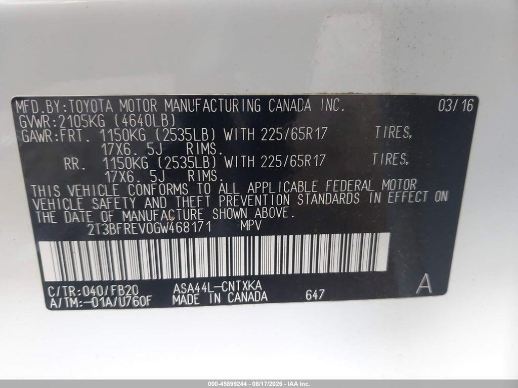 2T3BFREV0GW468171 2016 TOYOTA RAV4 photo no. 9
