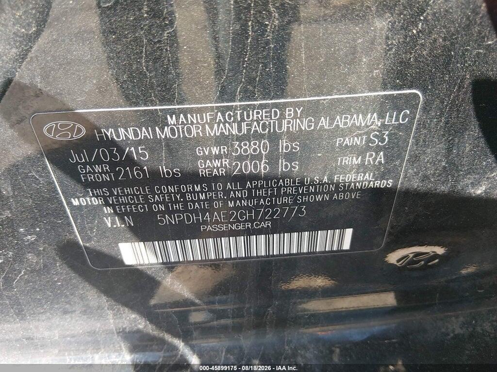 5NPDH4AE2GH722773 2016 HYUNDAI ELANTRA photo no. 9