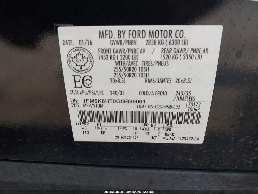 1FM5K8HT0GGB99061 2016 FORD EXPLORER photo no. 9