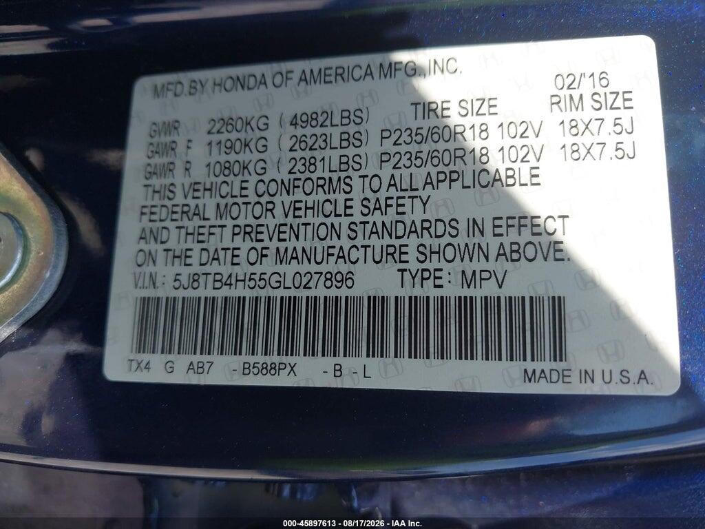 5J8TB4H55GL027896 2016 ACURA RDX photo no. 9