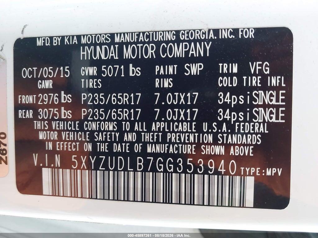 5XYZUDLB7GG353940 2016 HYUNDAI SANTA FE SPORT photo no. 9