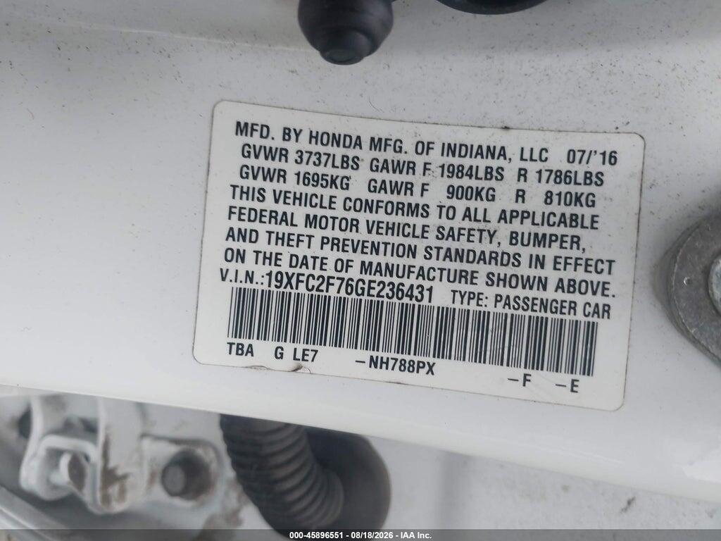 19XFC2F76GE236431 2016 HONDA CIVIC photo no. 9