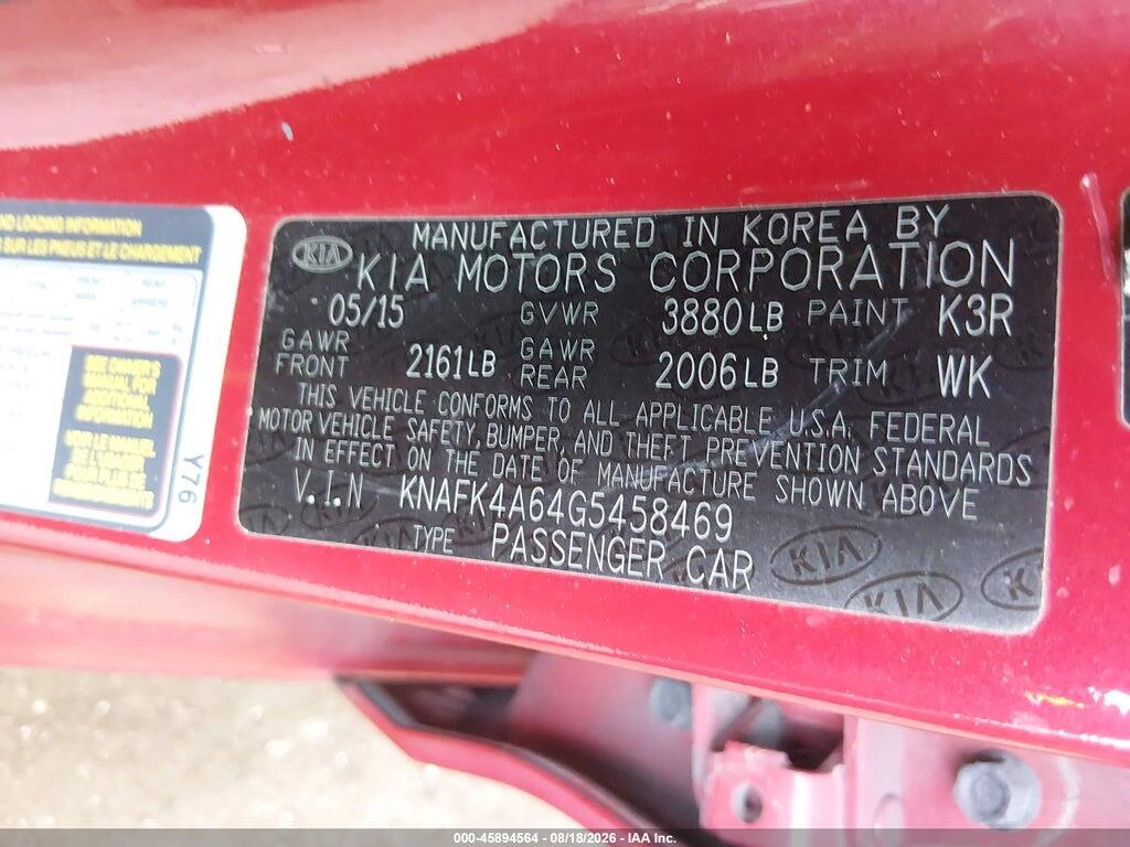 KNAFK4A64G5458469 2016 KIA FORTE photo no. 9
