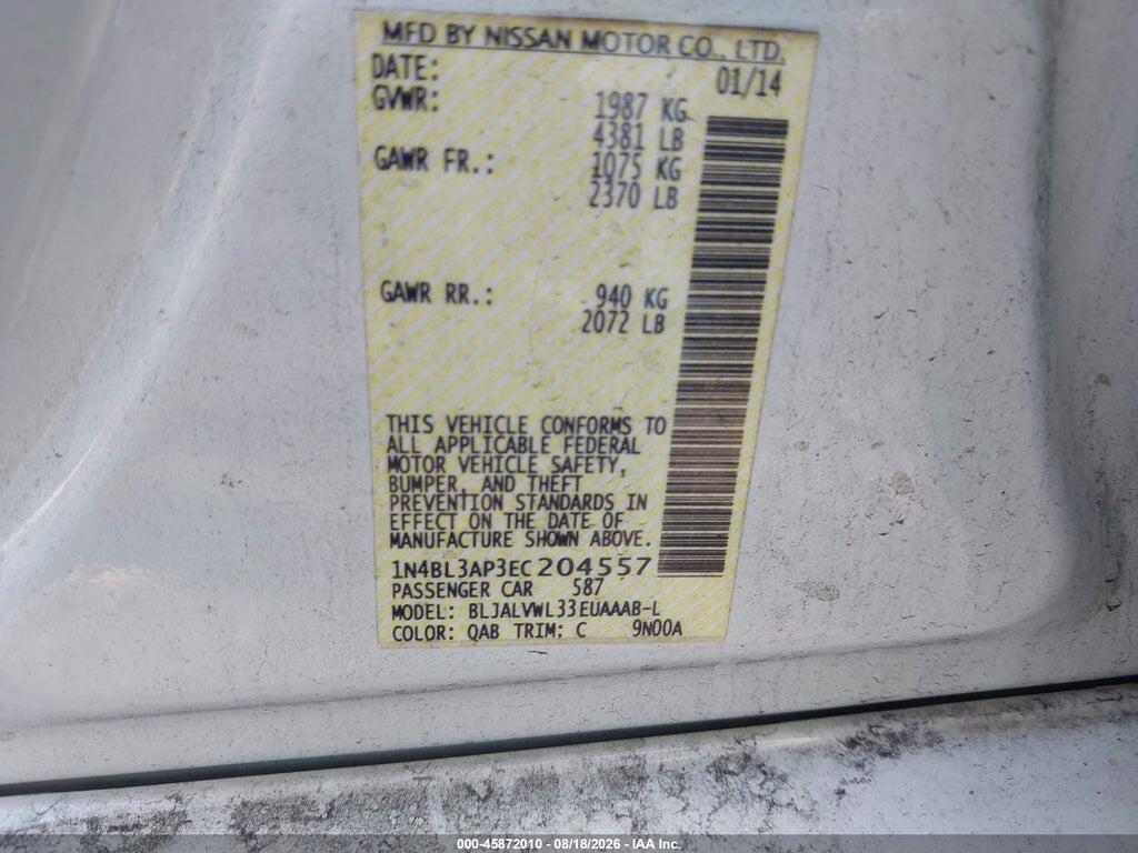 1N4BL3AP3EC204557 2014 NISSAN ALTIMA photo no. 9