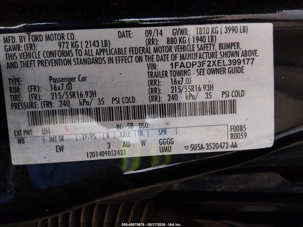 1FADP3F2XEL399177 2014 FORD FOCUS photo no. 9