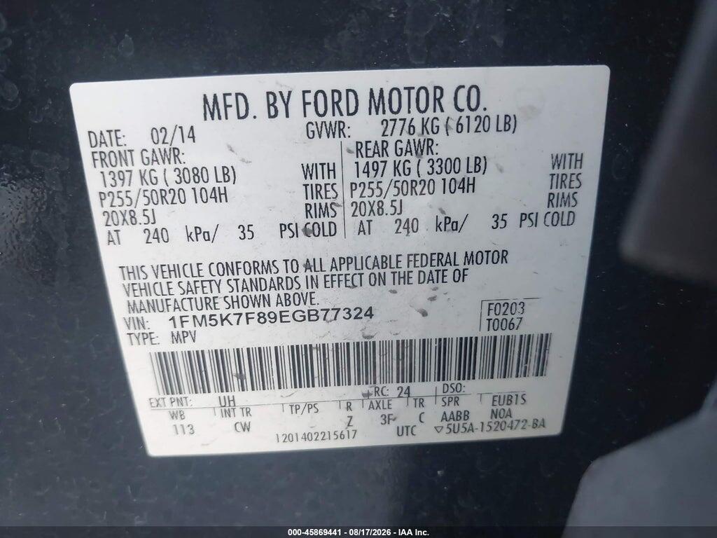 1FM5K7F89EGB77324 2014 FORD EXPLORER photo no. 9