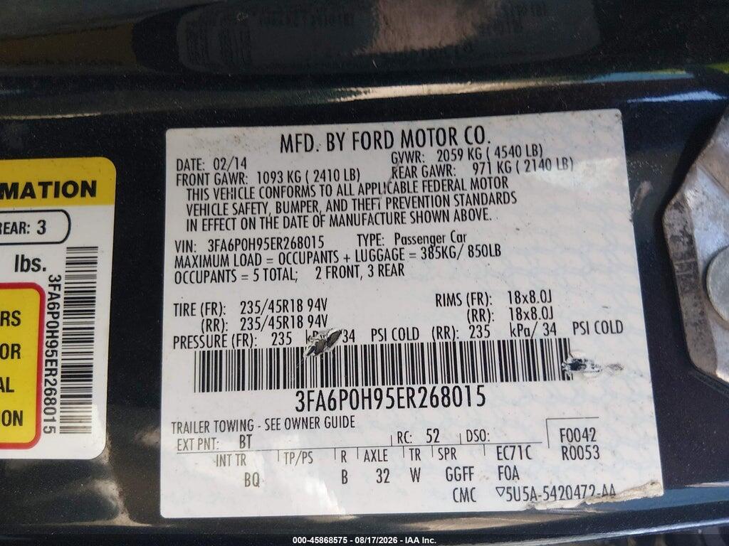 3FA6P0H95ER268015 2014 FORD FUSION photo no. 9