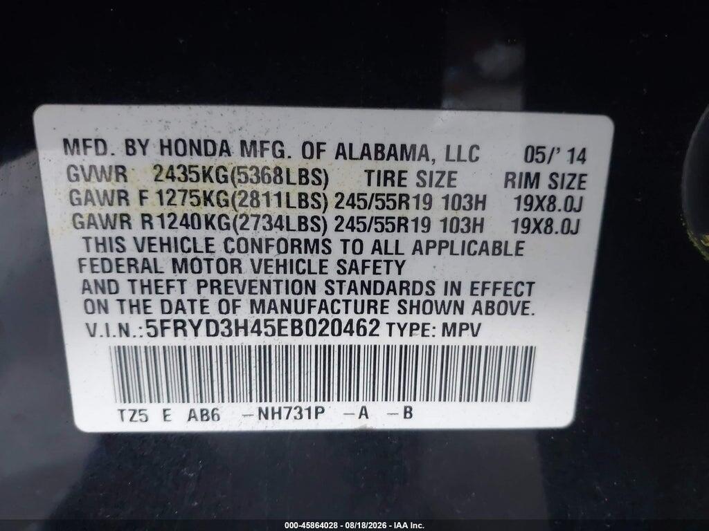 5FRYD3H45EB020462 2014 ACURA MDX photo no. 9